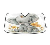 Cute Baby Elephant Flowers Car Windscreen Sun Shade Block UV Rays Windshield Sunshade, L