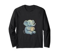 Cute Baby Elephant Reading Map Travel Adventure Explorer Long Sleeve T-Shirt