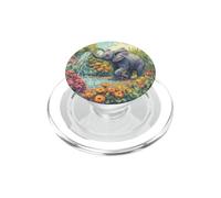Cute Baby Elephant Watering Flowers Garden Impressionist PopSockets PopGrip for MagSafe