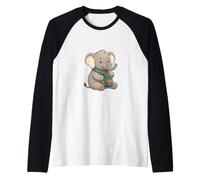 Cute Baby Elephant with Backpack Hiking School Adventure Raglan Baseball Tee