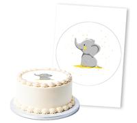 Cute Baby Elephant Yellow Dots White, 1 Icing Sheet 8" Round Cake Topper