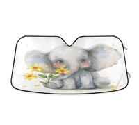 Cute Baby Elephant Yellow Flowers Car Windscreen Sun Shade Block UV Rays Windshield Sunshade, M