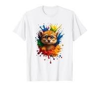 Cute Baby Ferret with Glasses and Colourful Paint Splashes T-Shirt