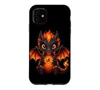 Cute Baby Fire Dragon Chibi Flame Black Orange Fantasy Case for iPhone 11