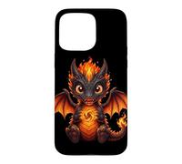Cute Baby Fire Dragon Chibi Flame Black Orange Fantasy Case for iPhone 15 Pro Max