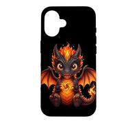 Cute Baby Fire Dragon Chibi Flame Black Orange Fantasy Case for iPhone 16