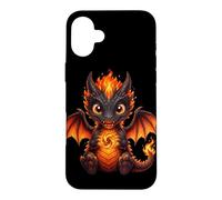 Cute Baby Fire Dragon Chibi Flame Black Orange Fantasy Case for iPhone 16 Plus