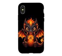 Cute Baby Fire Dragon Chibi Flame Black Orange Fantasy Case for iPhone X/XS