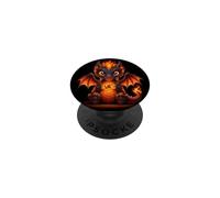 Cute Baby Fire Dragon Chibi Flame Black Orange Fantasy PopSockets Adhesive PopGrip
