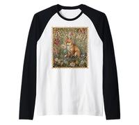 Cute Baby Fox in Old Fashioned English Garden Raglan Baseball Tee