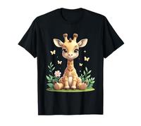 Cute Baby Giraffe Floral Animal Illustration T-Shirt
