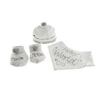 Cute Baby Girls Babies Infants Newborn Cotton Shower Christmas Cotton Cot Crib Pram Hospital Knot Knotted Beanie Cap Hat Feeding Dribble Bib Booties Bootees Socks 0 3 Months 3 Piece Set (Grey)