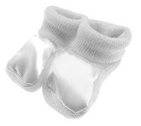 Cute Baby Girls Boys Infant Newborn Babies Warm WInter Crochet Knitted Cable Knit Pom Pom Shower Essential Pram Cot Crib Hospital Bootees Booties House Socks Slippers 0 3 Months Satin White