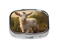 Cute Baby Goat Square Pill Storage Box, Travel Portable Mini Pill Box, Vitamin Medicine Storage Box (2 Compartment Pill Box)