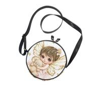 Cute Baby Golden Wings Round Small Crossbody Bag Women Beauty with Adjustable Strap Small Shoulder Bags Walk the dog Canvas Messenger Purse