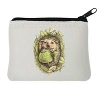Cute Baby Hedgehog Nature Flowers Art Neoprene Coin Purse Pouch 10x11cm White