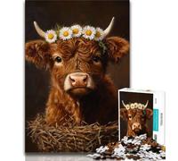 Cute Baby Highland Cow Jigsaw Puzzles for Teenagers,Help The Brain Exercise Addictive Toys to Cultivate Patience Suitable for Couples (38x26cm)