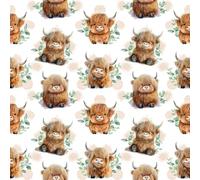 Cute Baby Highland Cows Fabric, by The Yard - 43" Wide | 100% Cotton (1, 3 Yard pre Cut)