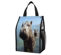 Cute Baby Hippos Insulated Lunch Bag Box, 12L Capacity with Dual Side Pockets, Foldable Cooler Tote, Leakproof Lunch Cooler Bag, Reusable Picnic Tote Bags for Work Travel Office Beach