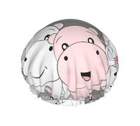 Cute Baby Hippos,Shower Cap Nightcap Double Layer Waterproof Elastic Bath Cap Reusable Hair Cap