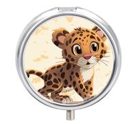 Cute Baby Jaguar Pill Box Round Portable Small Pill Case Waterproof Travel Pill Box Organizer for Pocket Purse and Daily Convenience