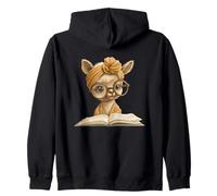 Cute Baby Llama Reading Book Lover Alpaca Animal Graphic Zip Hoodie