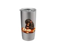 Cute Baby Macaque Monkey On Plush Team Punch Stainless Steel Insulated Tumbler