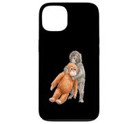Cute Baby Macaque Monkey & Orangutan Stuffed Toy Watercolor Case for iPhone 13