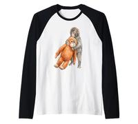 Cute Baby Macaque Monkey & Orangutan Stuffed Toy Watercolor Raglan Baseball Tee