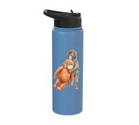 Cute Baby Macaque Monkey & Orangutan Stuffed Toy Watercolor Stainless Steel Insulated Water Bottle