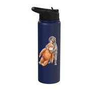 Cute Baby Macaque Monkey & Orangutan Stuffed Toy Watercolor Stainless Steel Insulated Water Bottle