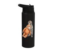 Cute Baby Macaque Monkey & Orangutan Stuffed Toy Watercolor Stainless Steel Insulated Water Bottle