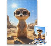 Cute Baby Meerkat in Desert 1000 Adult Pieces Jigsaw Puzzle Educational Fun Learning Activity Game Perfect Thoughtful Gift for Any Occasion Size 38x52cm