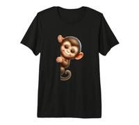 Cute Baby Monkey Peeking Jungle Animal Design Premium T-Shirt