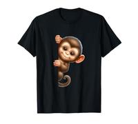 Cute Baby Monkey Peeking Jungle Animal Design T-Shirt