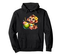 Cute Baby Monkey Tropical Coconut Drink Fun Pullover Hoodie