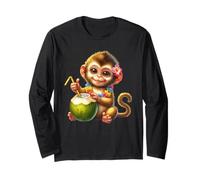 Cute Baby Monkey Tropical Coconut Drink Long Sleeve T-Shirt