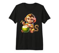 Cute Baby Monkey Tropical Coconut Drink Premium T-Shirt