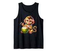 Cute Baby Monkey Tropical Coconut Drink Tank Top