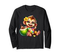Cute Baby Monkey Tropical Drink Hawaiian Vacation Long Sleeve T-Shirt