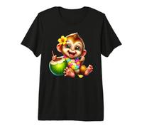 Cute Baby Monkey Tropical Drink Hawaiian Vacation Premium T-Shirt