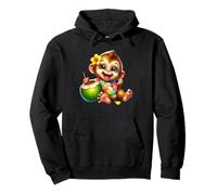 Cute Baby Monkey Tropical Drink Hawaiian Vacation Pullover Hoodie