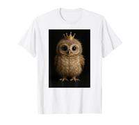 Cute Baby Owl with Tiny Crown Whimsical Forest Art Print T-Shirt