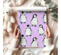Cute Baby Penguin Wrapping Paper - Watercolour Animal Gift Wrap for Kids Birthdays, Winter Parties or Baby Gifts - W78 (Lilac, Large Sheet - 58 x 85cm / 22.8" x 33.4" inches)