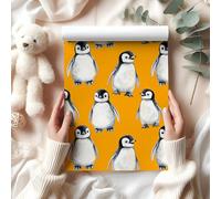 Cute Baby Penguin Wrapping Paper - Watercolour Animal Gift Wrap for Kids Birthdays, Winter Parties or Baby Gifts - W78 (Orange, Large Sheet - 58 x 85cm / 22.8" x 33.4" inches)