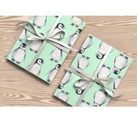 Cute Baby Penguin Wrapping Paper - Watercolour Animal Gift Wrap for Kids Birthdays, Winter Parties or Baby Gifts - W78 (Mint, Medium Sheet - 42 x 58cm / 15.7" x 22.8" inches)