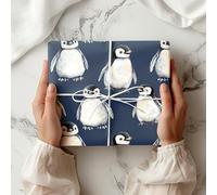 Cute Baby Penguin Wrapping Paper - Watercolour Animal Gift Wrap for Kids Birthdays, Winter Parties or Baby Gifts - W78 (Navy, Large Sheet - 58 x 85cm / 22.8" x 33.4" inches)