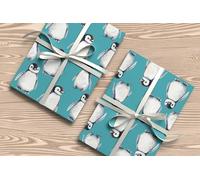 Cute Baby Penguin Wrapping Paper - Watercolour Animal Gift Wrap for Kids Birthdays, Winter Parties or Baby Gifts - W78 (Teal, Large Sheet - 58 x 85cm / 22.8" x 33.4" inches)