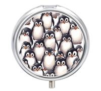 Cute Baby Penguins Sketch Pill Box Round Pill Case for Purse & Pocket 3 Compartment Medicine Pill Organizer Portable Travel Pillbox Medicine Vitamin Cod Liver Oil Storage Box
