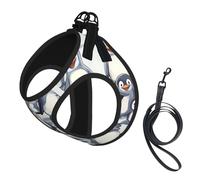 Cute Baby Penguins Sketch Print Soft Mesh Dog Harness and Leash Set Pet Puppy Cat Comfort Padded Vest No Pull Harnesses
